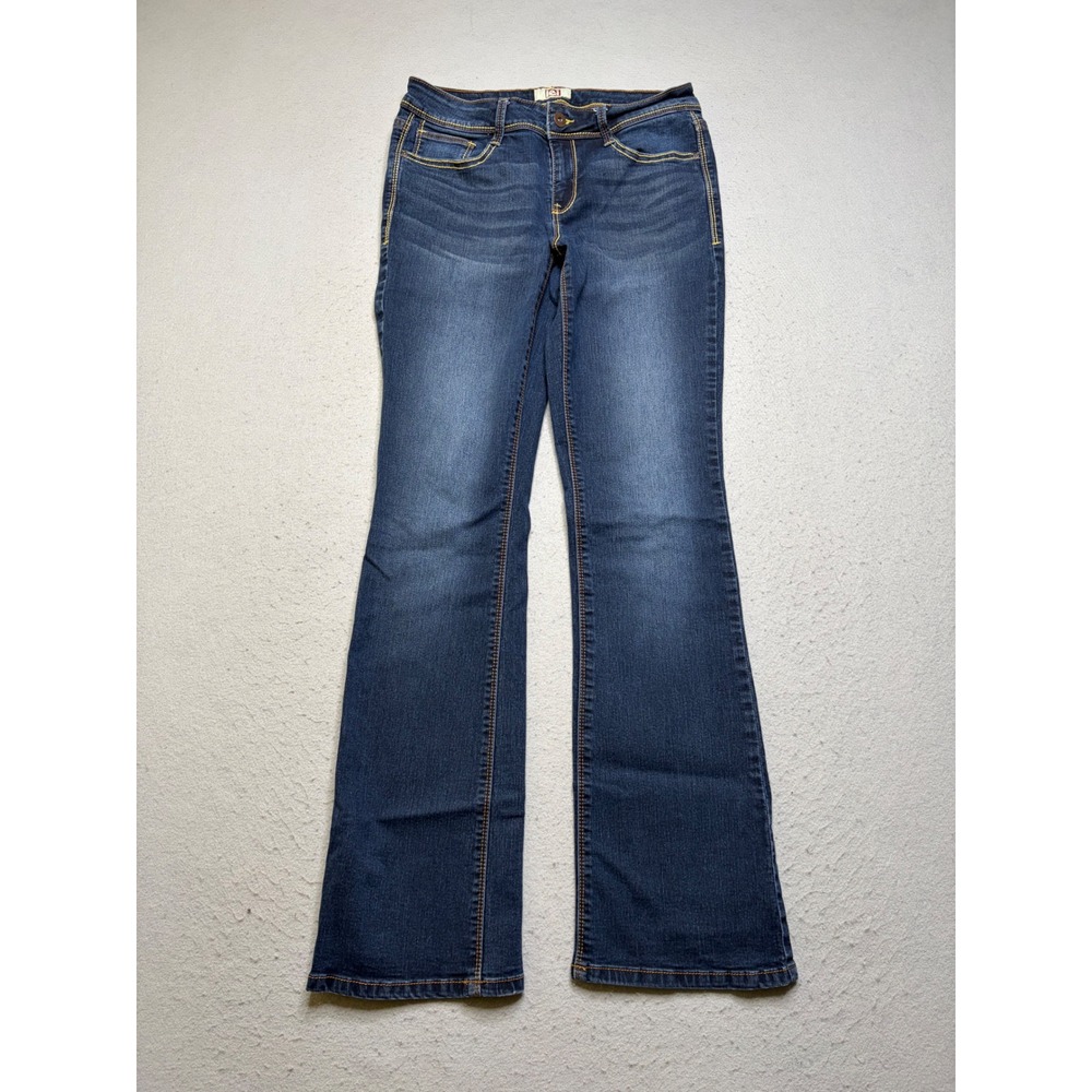 LEI Bootcut Jeans Womens 5 Blue Dark‎ Wash Stretch Y2K Embroidered Pockets